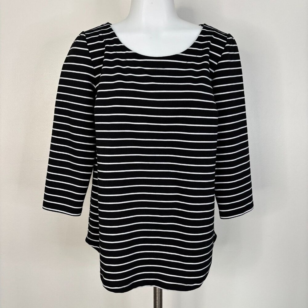 Ann Taylor Top Small Black White Striped 3/4 Sleeve Stretch Women's